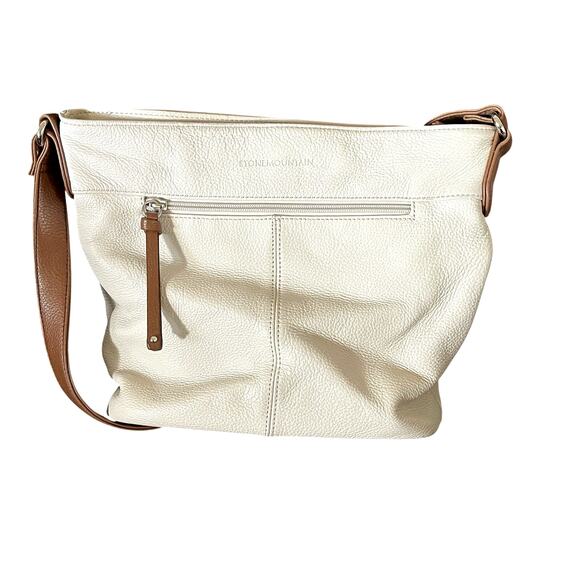 VTG Stone Mountain White Leather Shoulder Bag with Adjustable Strap - Picture 2 of 11